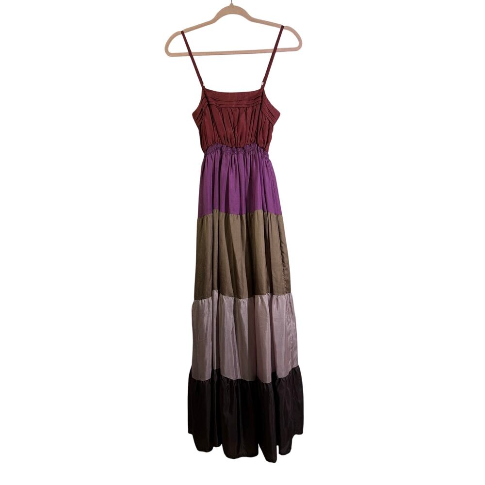 HAZEL HAZEL Dress Small Silk‎ Colorblock tiered Maxi Ruched Empire Waist Anthro